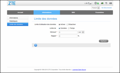 Entrez la valeur de limite de données.