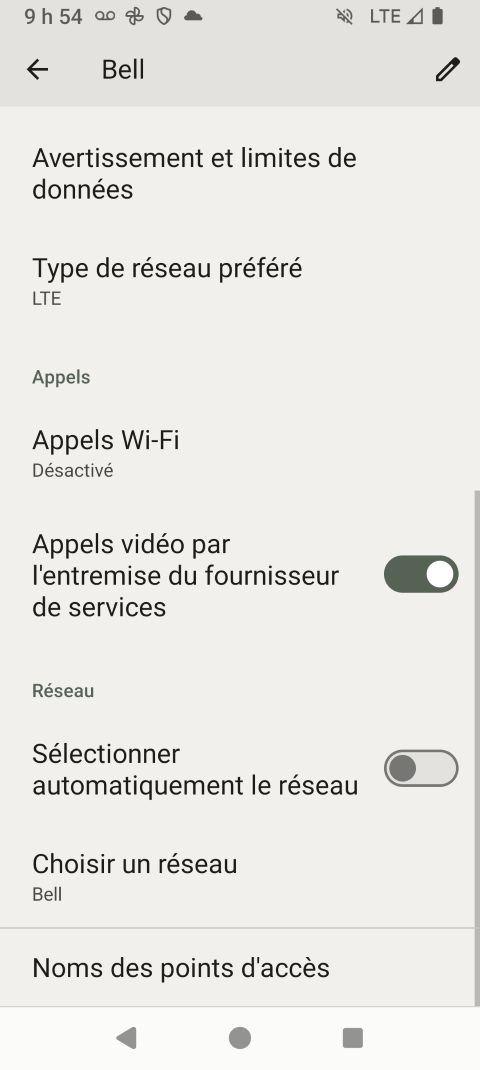 Touchez Type de réseau préféré.