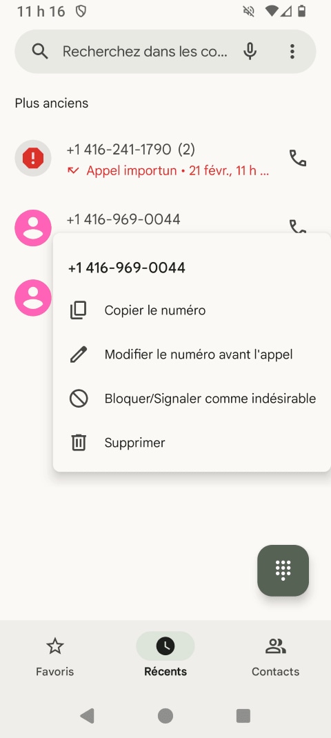 Touchez Bloquer/Signaler comme indèsireable