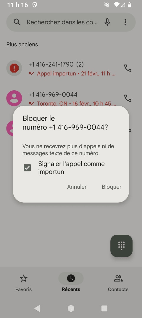 Touchez Bloquer.