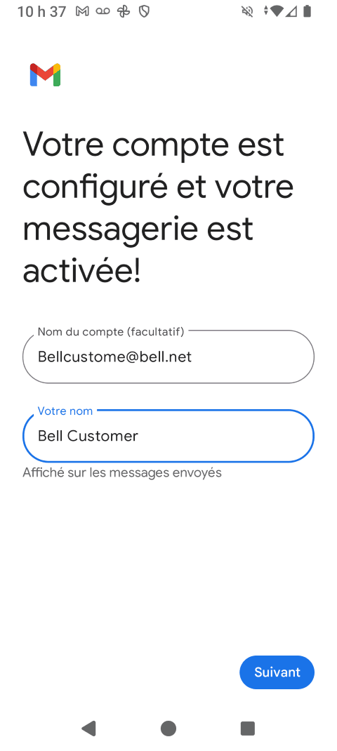 Si vous le souhaitez, modifiez le nom du compte et votre nom, puis touchez SUIVANT.