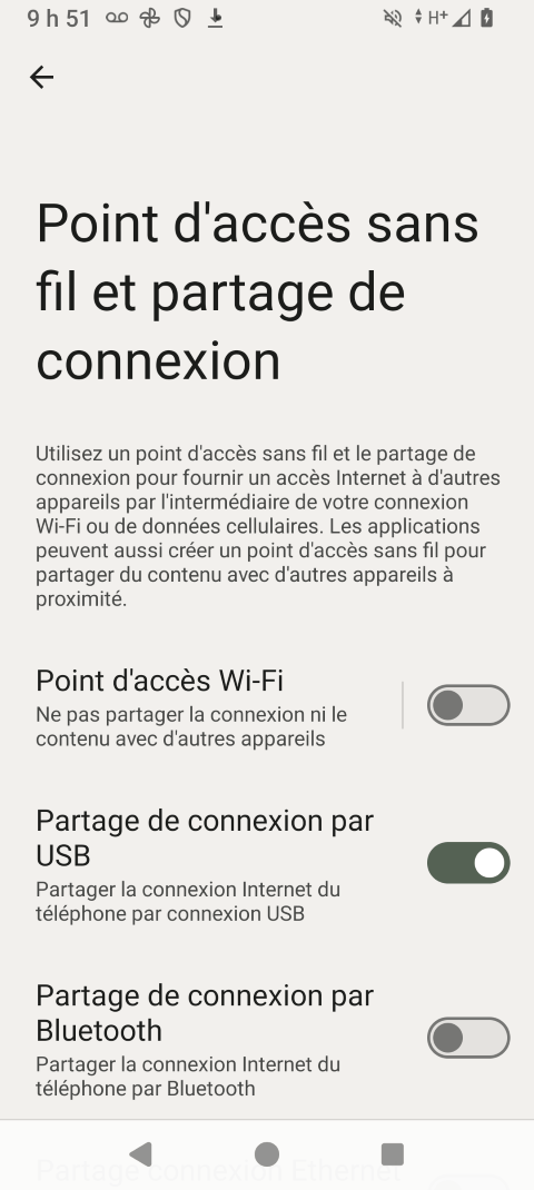 Le téléphone partage maintenant la connexion.
