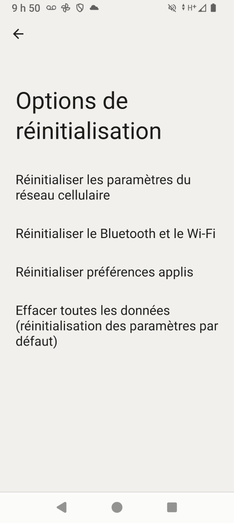 Touchez sur l’une des options de réinitialisation.