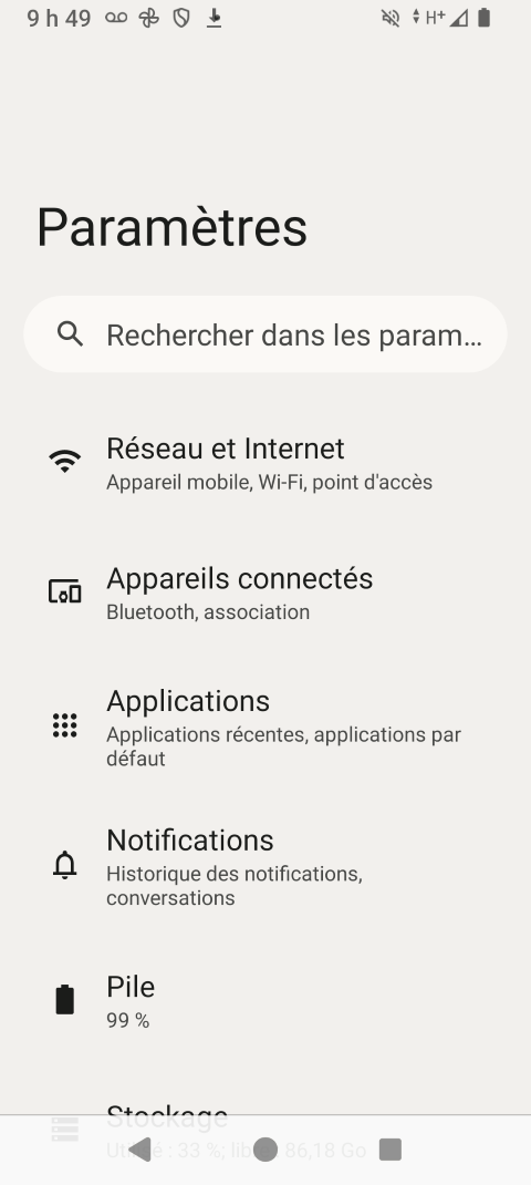 Touchez Réseau et Internet.