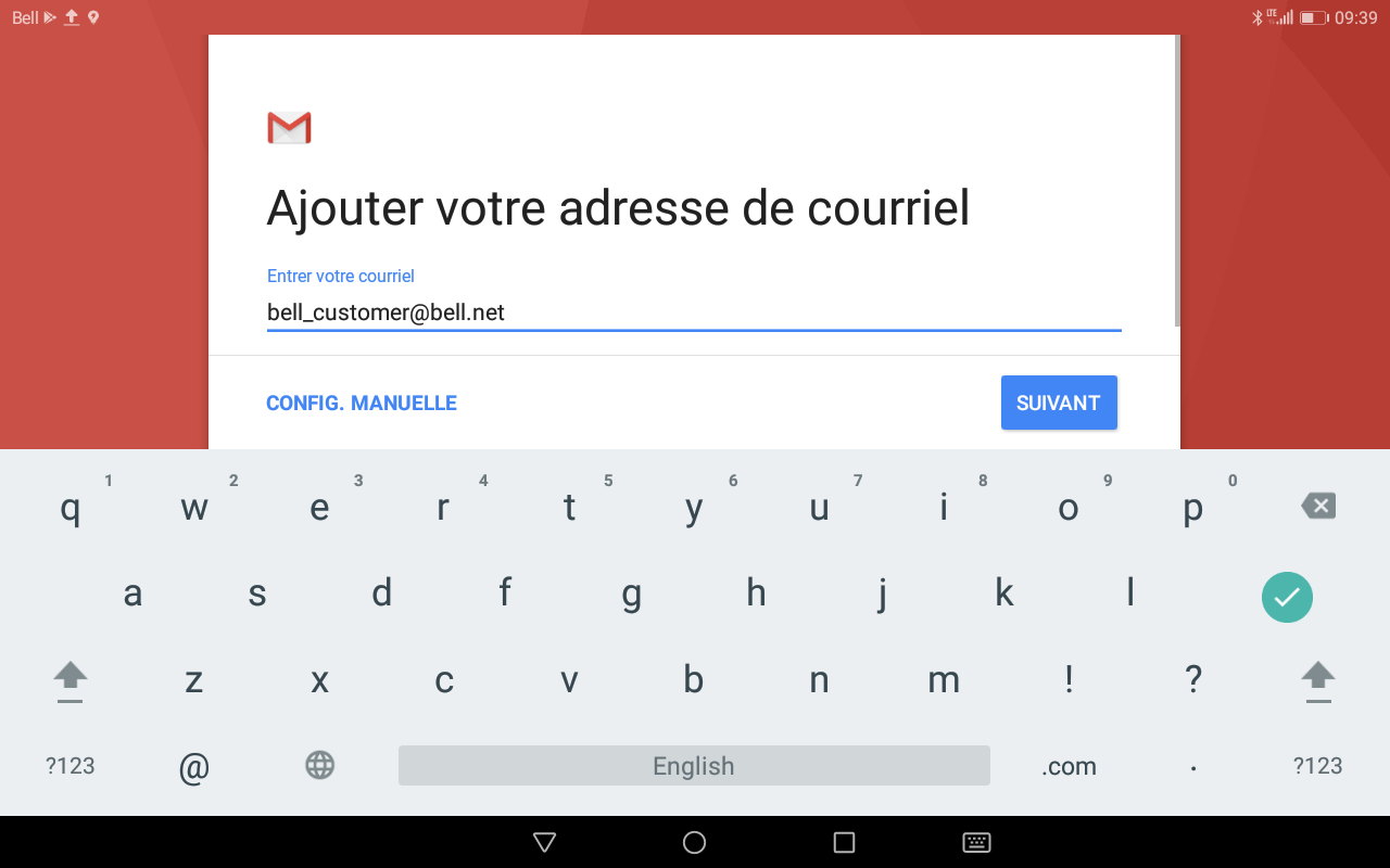Entrez votre adresse de courriel Bell.