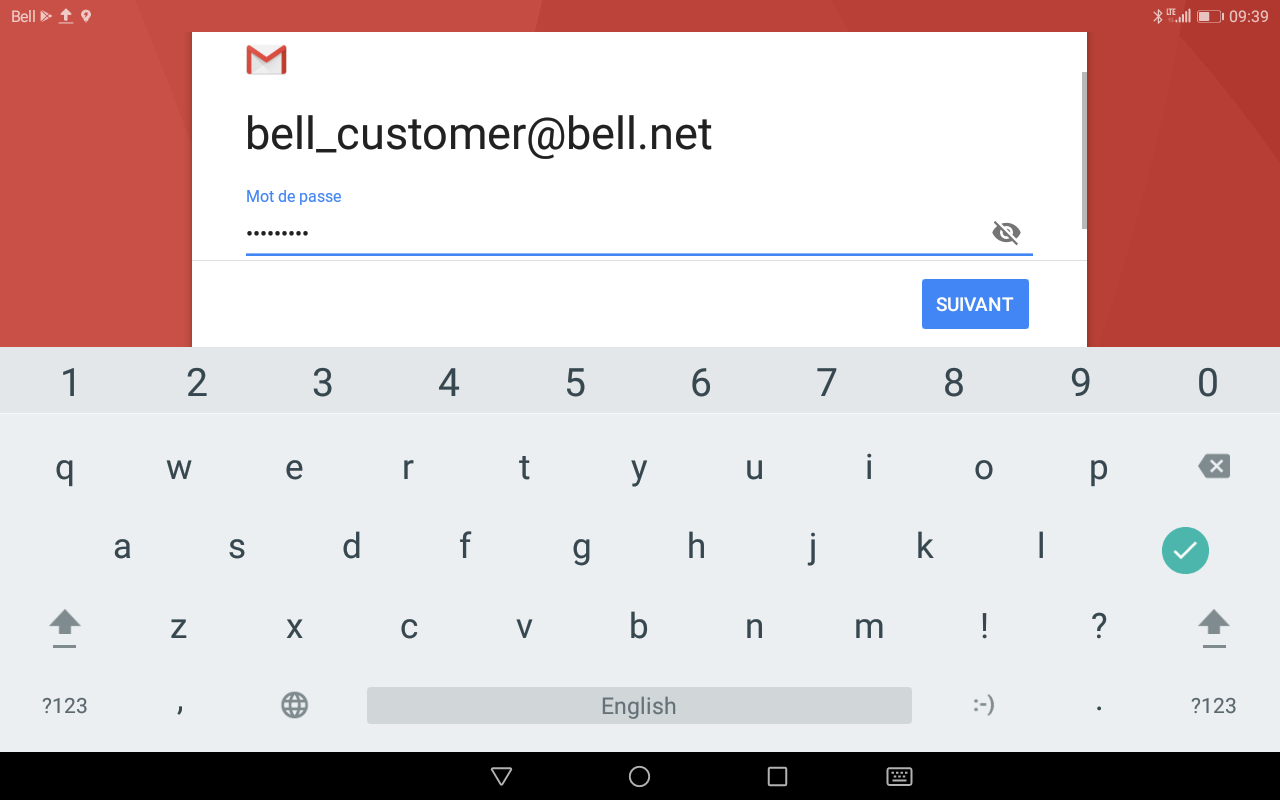 Entrez votre mot de passe du courriel Bell.